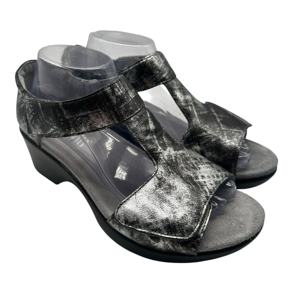 Alegria Riki Asher Sandals Womens EU 39 US 9-9.5 Silver Leather Adjustable Wedge